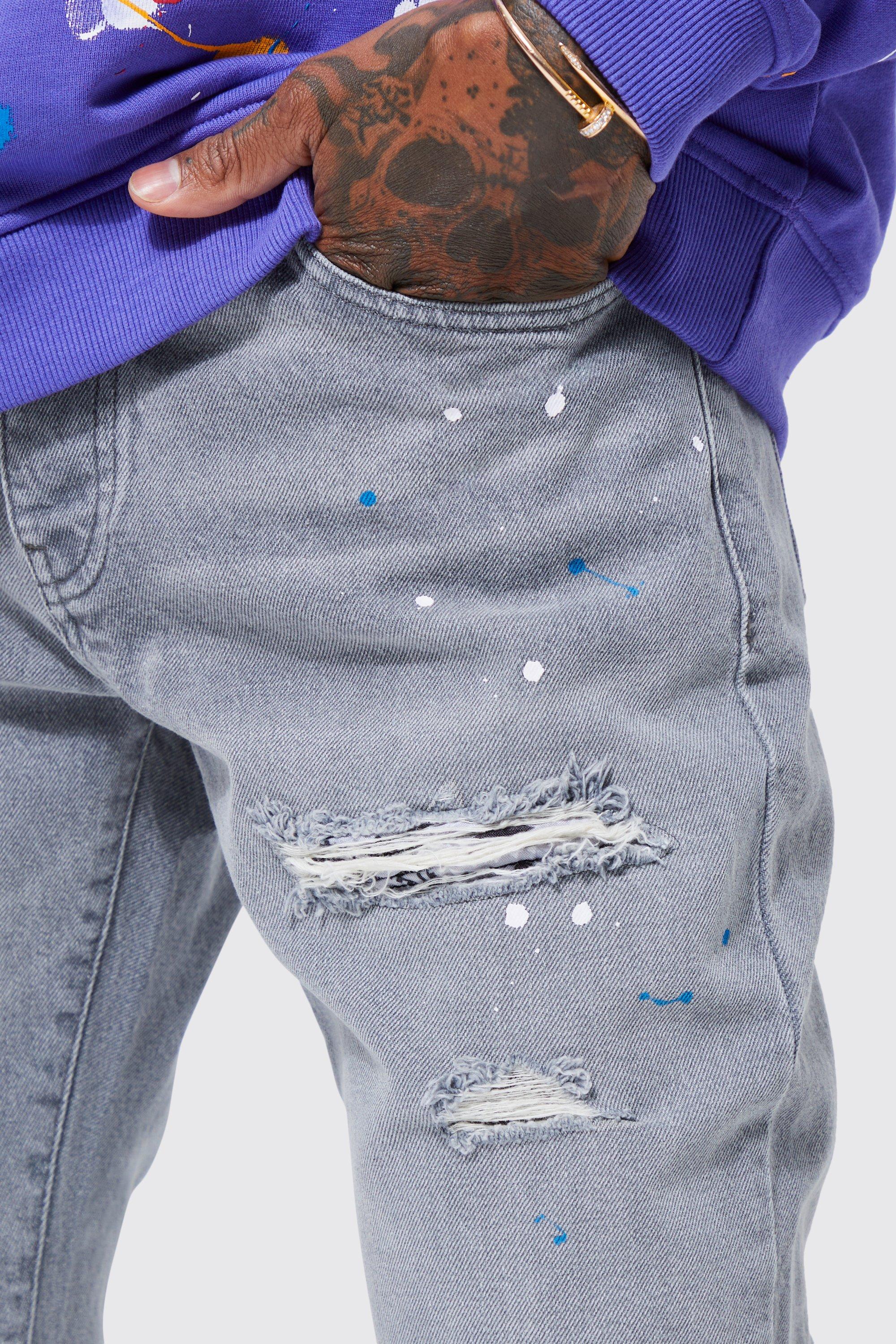 Grey jeans hot sale with paint splatter